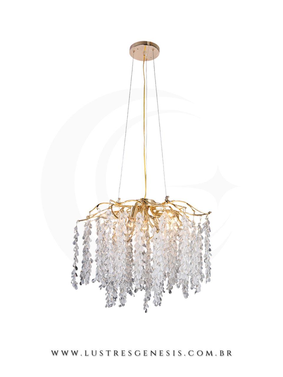 Lustre de Cristal Gota Pétala Dourado 60x60m Para Sua Sala de Jantar